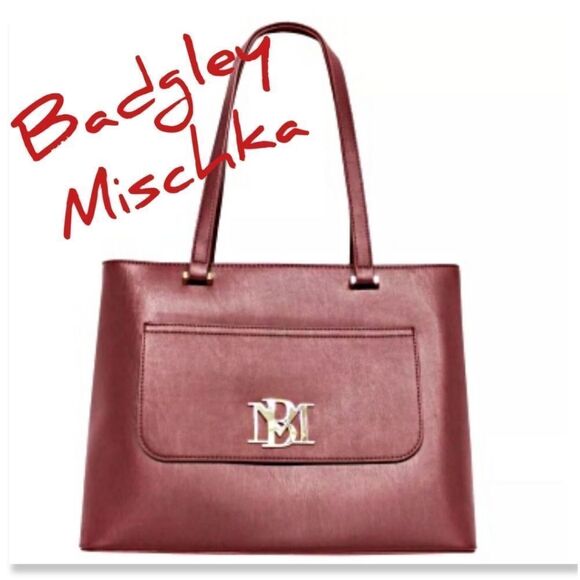 NWT Badgley Mischka Medium Size Tote with Slip Pocket in Wine Handbag - Picture 1 of 14